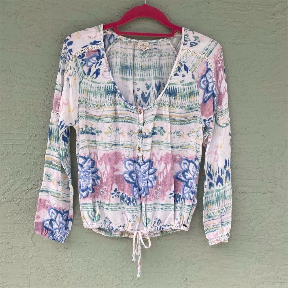O'Neill Women's Floral Boho Henley Top Multicolor Size S Long Sleeve